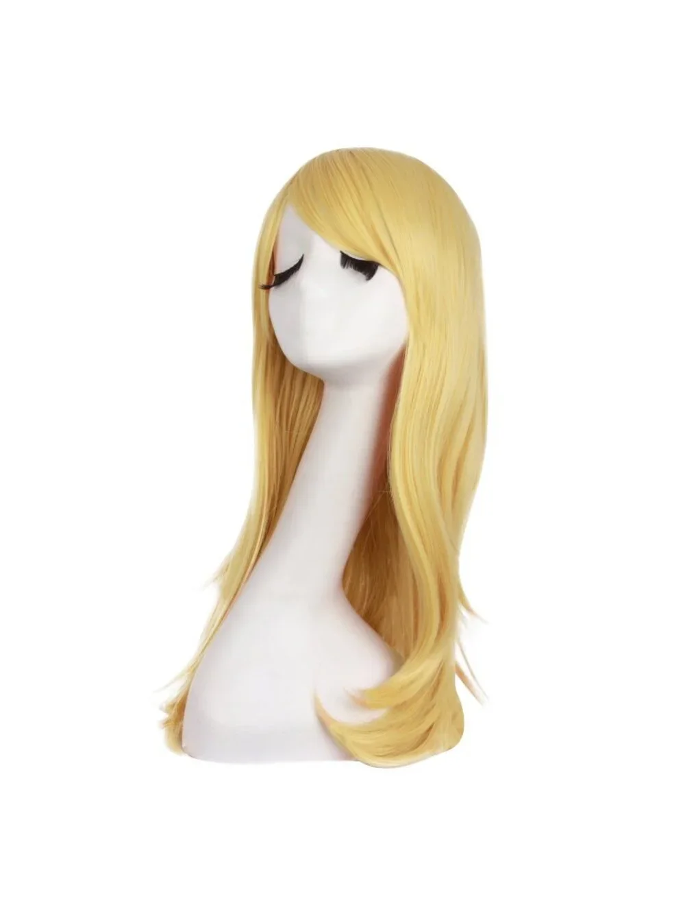 Women Orange Yellow 24 Inch Heat Resistant Long Side Bang Wavy Curly Cosplay Wig